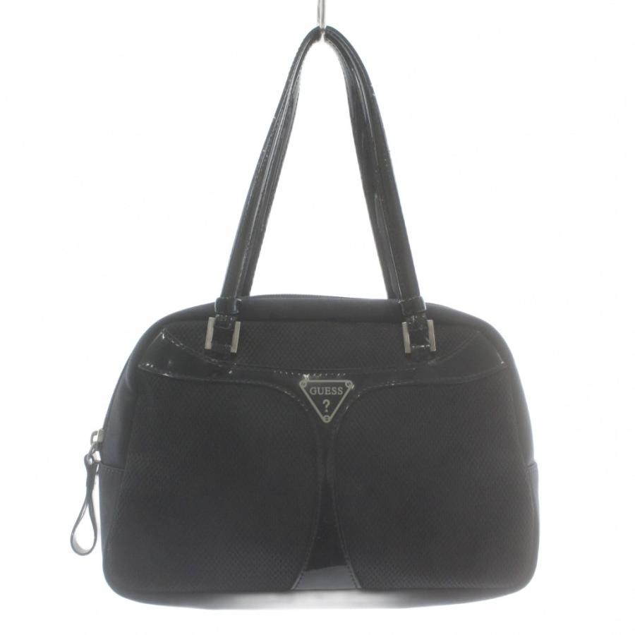 ゲス GUESS ハンドバッグ ミニ ナイロン エナメル 三角ロゴ 黒 GUESS ブラックナイロンハンドバッグ