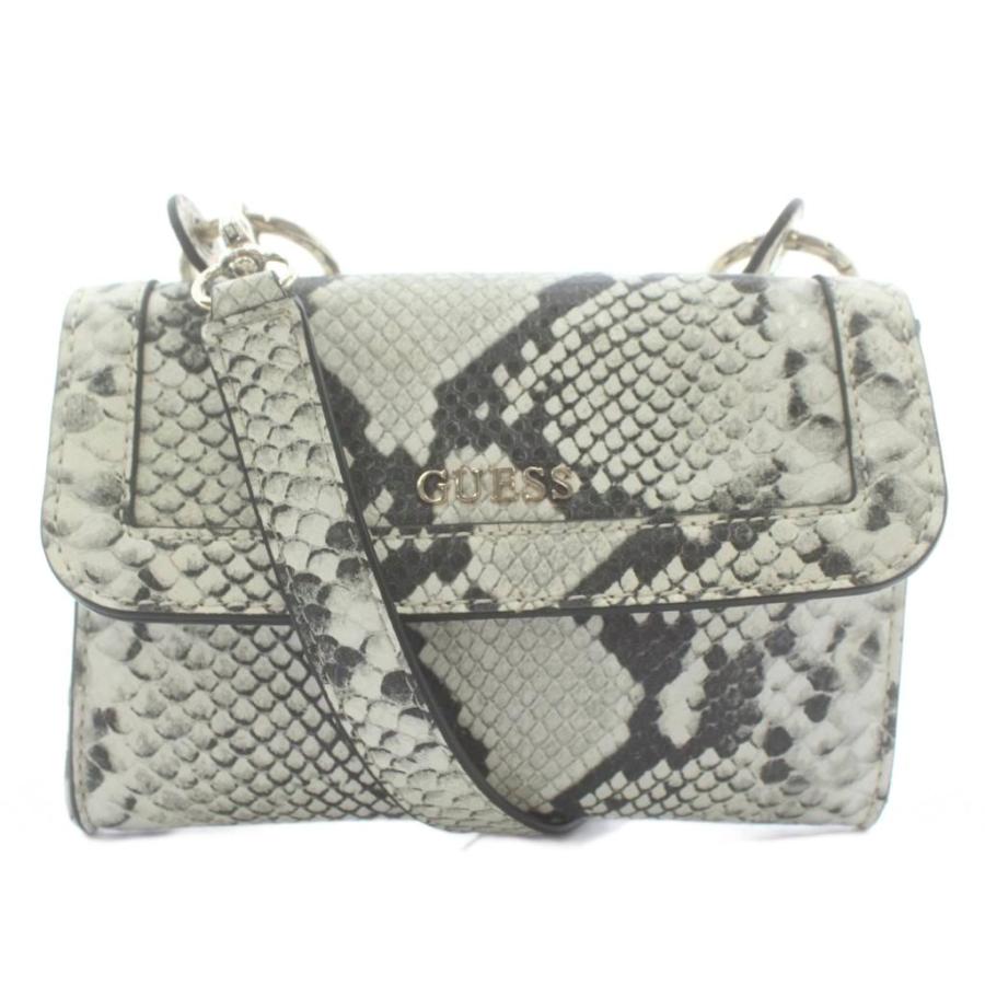 ゲス GUESS ショルダーバッグ レザー パイソン柄 ロゴ シルバー金具 白 