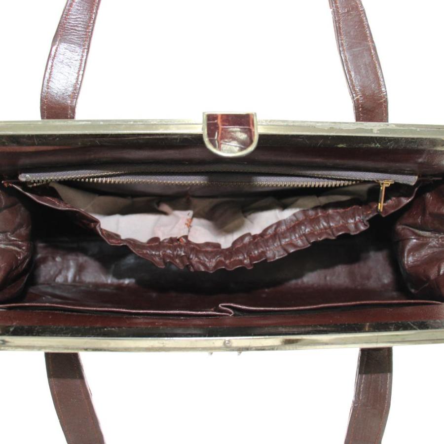 ノーブランド ハンドバッグ クロコダイル ワニ革 レザー がま口 茶色