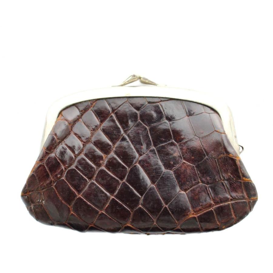 ノーブランド ハンドバッグ クロコダイル ワニ革 レザー がま口 茶色