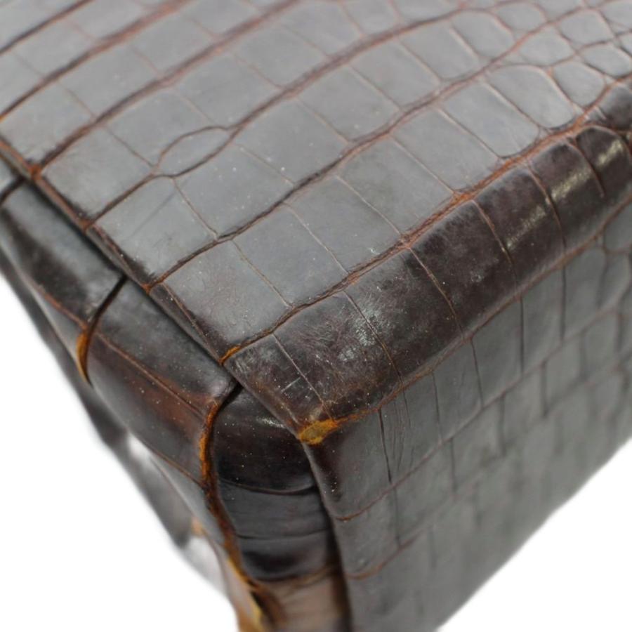 ノーブランド ハンドバッグ クロコダイル ワニ革 レザー がま口 茶色