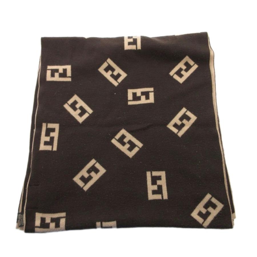 フェンディ FENDI ズッカ柄 マフラー ウール 総柄 ブラウン ストール FENDI（フェンディ） マフラー ストール ズッカ柄 バイカラー ウール