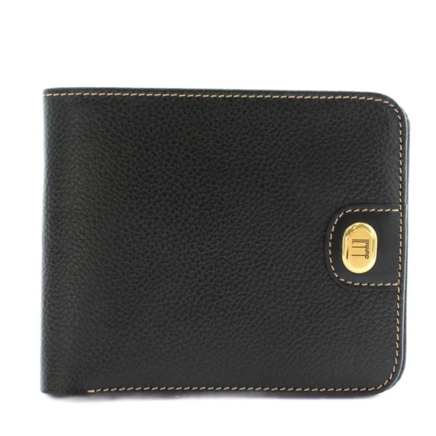 【美品】ダンヒル dunhill（ダンヒル） 財布 お札入れ 二つ折り レザー ステッチ ロゴ 黒