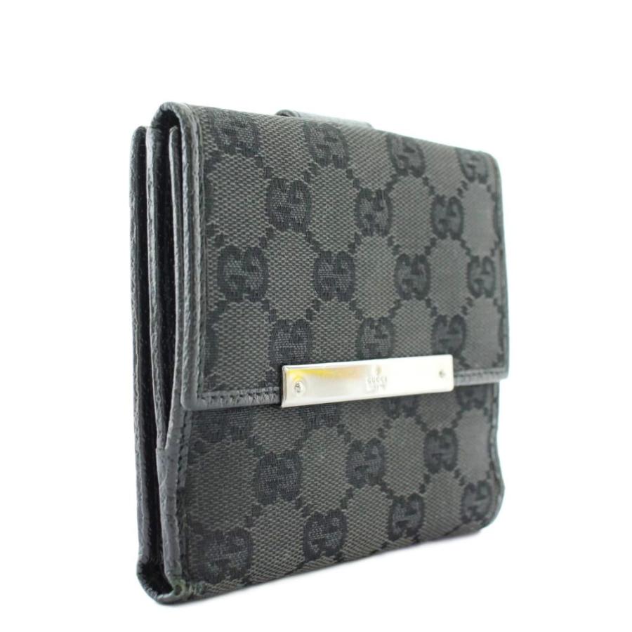 GUCCI（グッチ） 財布 二つ折り GGキャンバス レザー Wホック 総柄 黒