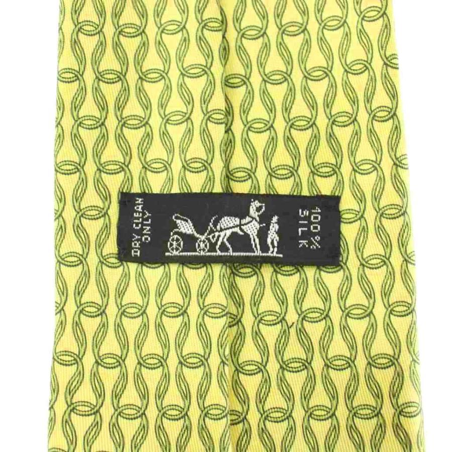 エルメス HERMES ネクタイ シルクツイルタイ シルク100％ イエロー HERMES（エルメス） ネクタイ 絹 シルク ワイドタイ 総柄 黄色