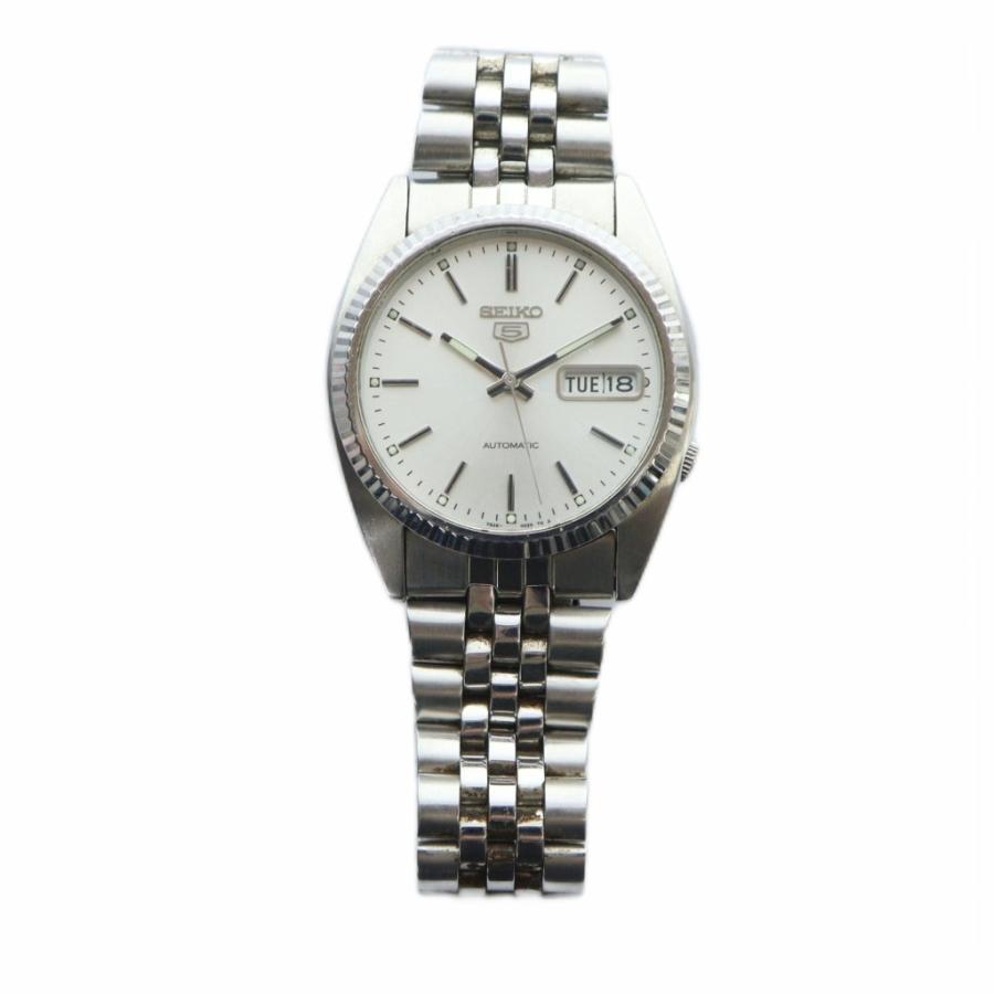 【SEIKO】シルバー　SEIKO5 7S26 自動巻 セイコーファイブ SEIKO5 自動巻き 腕時計 セイコーファイブ 裏スケ 稼動品 余りコマ 腕
