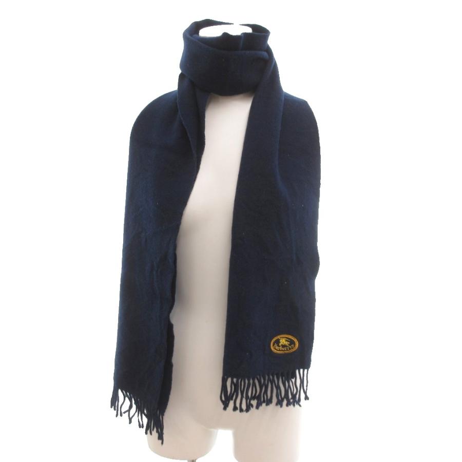 BURBERRYマフラー フリンジ バーバリーズ Burberrys マフラー ウール 無地 フリンジ エンブレム 紺