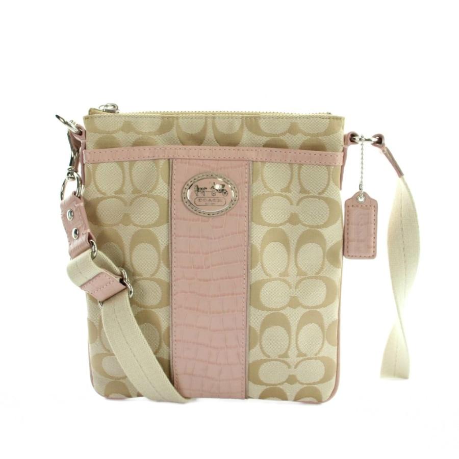 コーチショルダーベージュとピンク COACH（コーチ） ショルダーバッグ 斜めがけ ロゴ キャンバス レザー