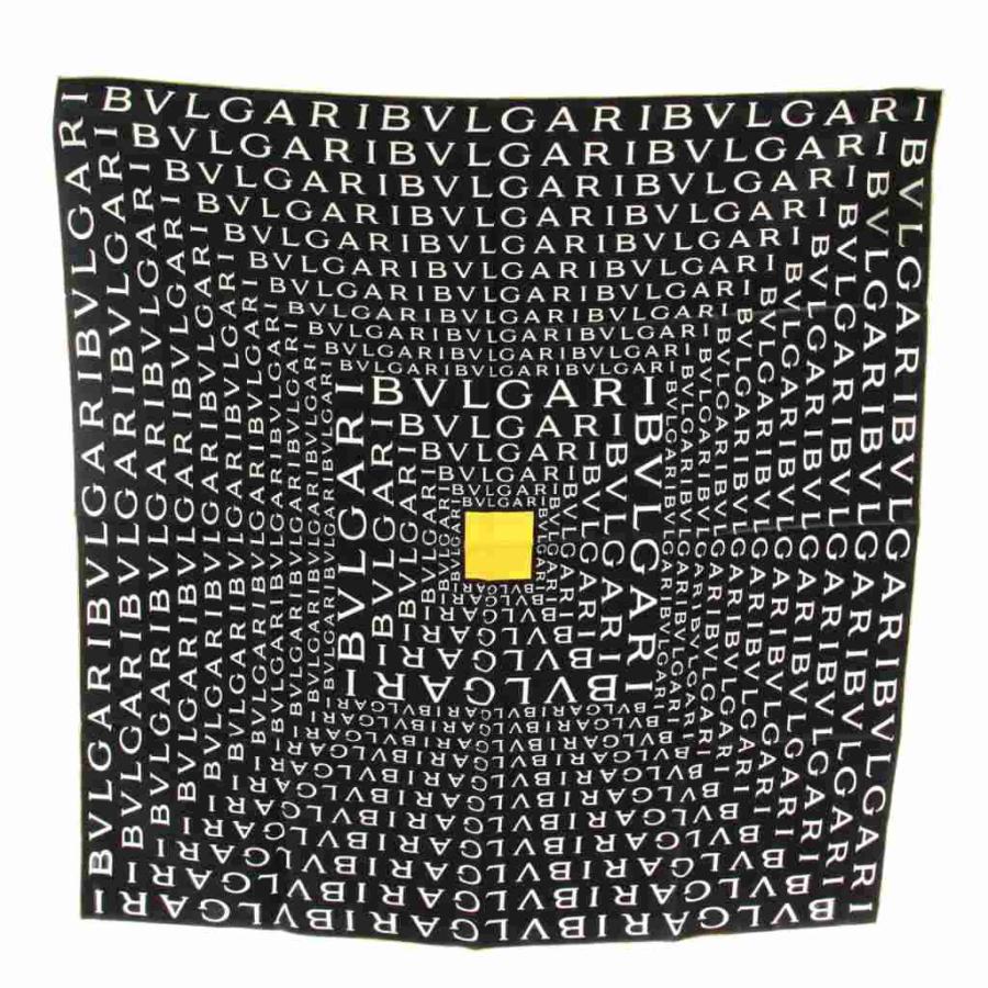 BVLGARI スカーフ シルク ロゴ総柄 黒 ブラック 黄色 白 ホワイト BVLGARI（ブルガリ） 未使用品 スカーフ 大判 絹 シルク ロゴ 総柄 黒