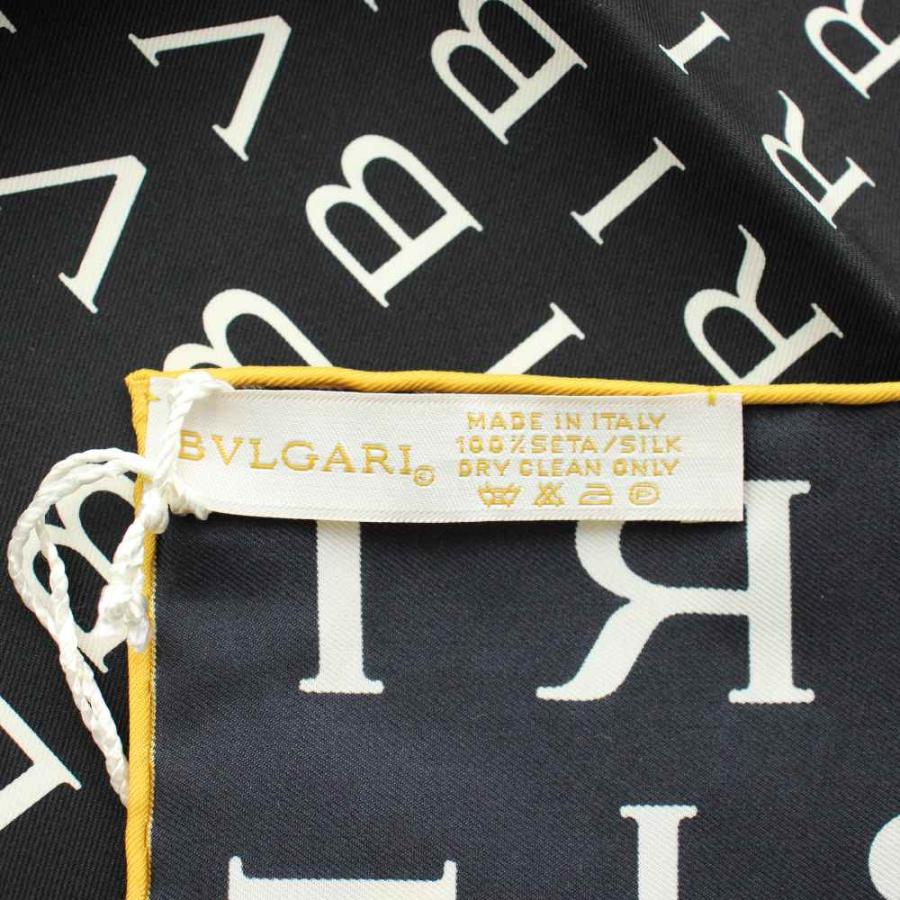 BVLGARI（ブルガリ） 未使用品 スカーフ 大判 絹 シルク ロゴ 総柄 黒