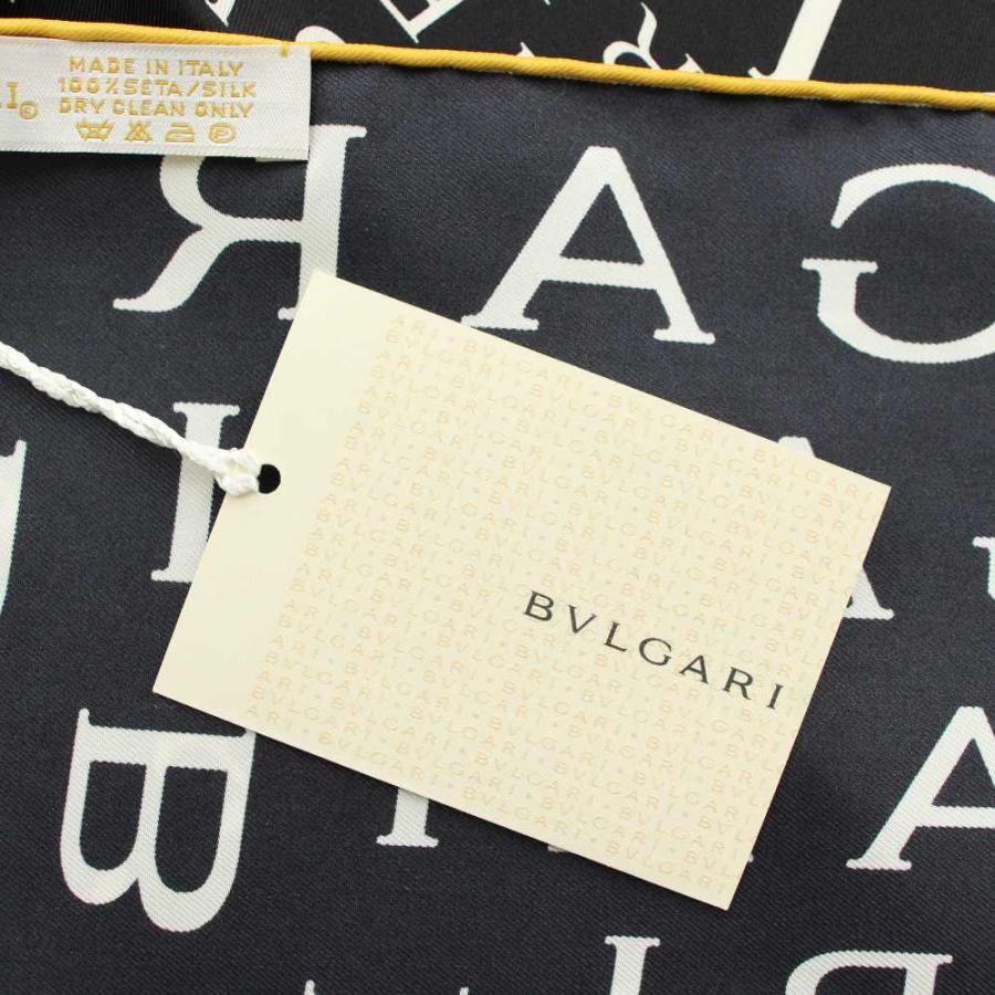 BVLGARI（ブルガリ） 未使用品 スカーフ 大判 絹 シルク ロゴ 総柄 黒