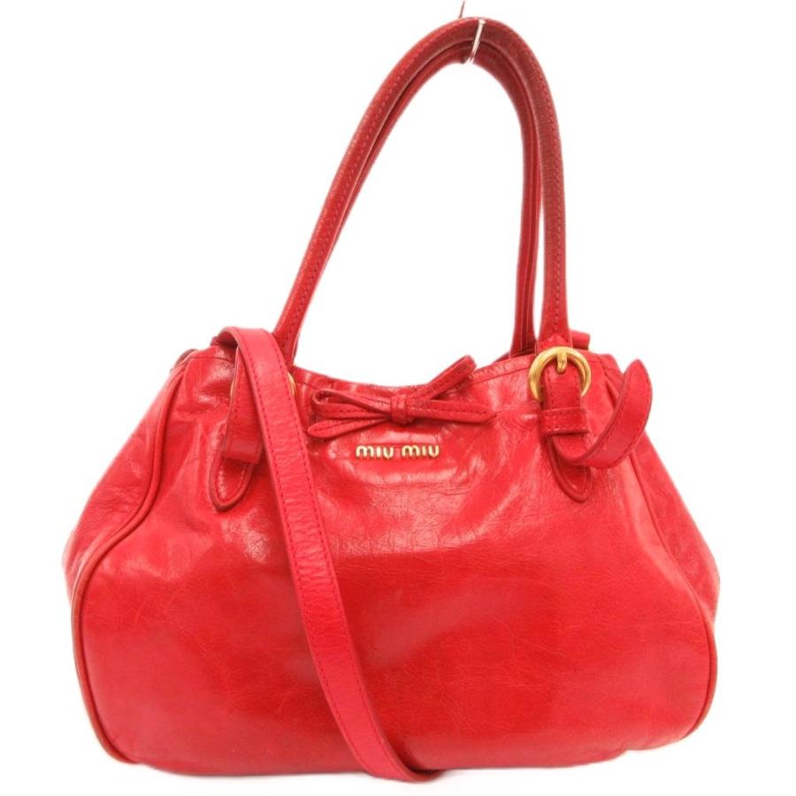miu miu 赤 レザー ハンドバッグ ストラップ付き 【公式通販】