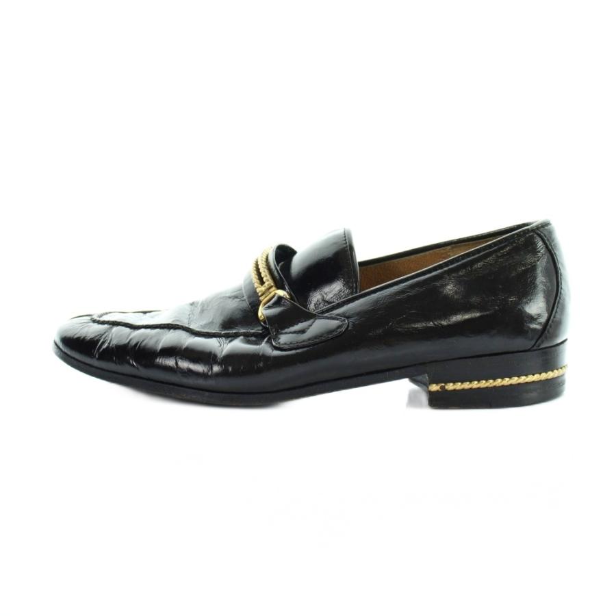 GUCCI（グッチ） ローファー モカシン ロゴ ゴールド金具 レザー 42 黒 