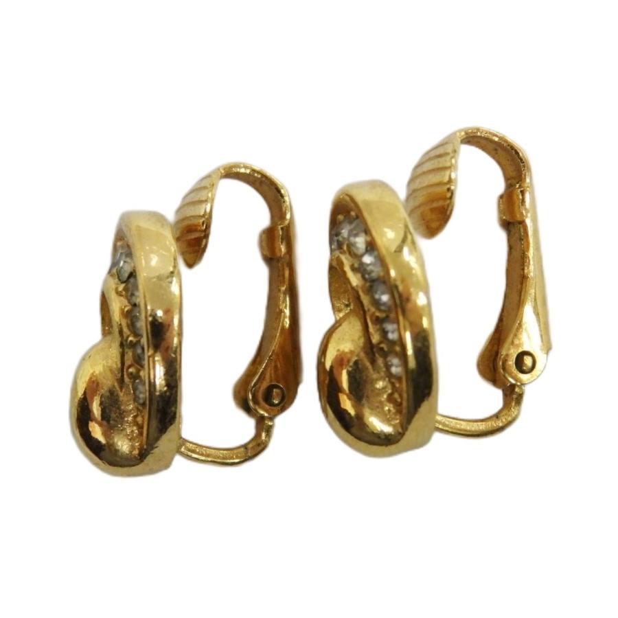 クリスチャンディオール Christian Dior イヤリング アクセサリー 両耳用 クリップ式 ラインストーン ロゴ刻印 ゴールド色 ■GY18 /MQ