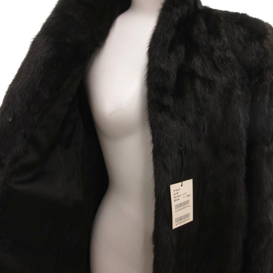 美品 リアルファーコート ミンクファー 毛皮 ミドル丈 11 黒 ブラック 
