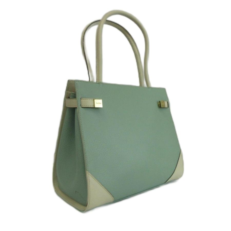 【極美品】MaxMara ハンドバッグ ミントグリーン ホワイト 上品 高級感 Max Mara（マックスマーラ） ハンドバッグ トート レザー ロゴ