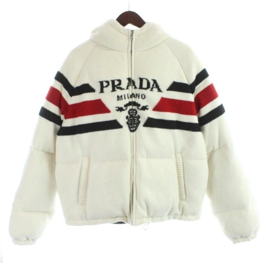 PRADA（プラダ） ダウンジャケット フード ウール カシミヤ 混紡 ロゴ 