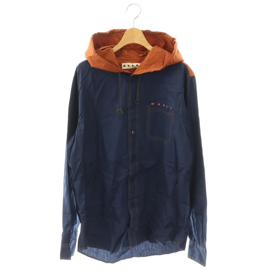 MARNI（マルニ） フードシャツ 長袖 バイカラー ロゴ プリント 切替 46 