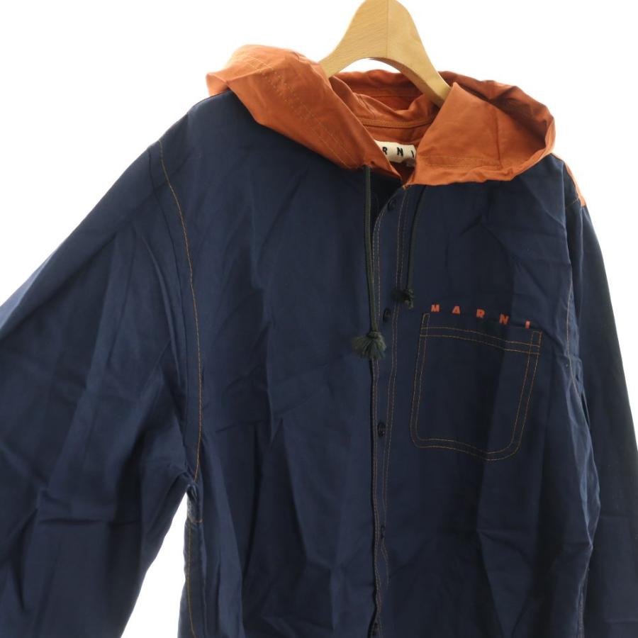 MARNI（マルニ） フードシャツ 長袖 バイカラー ロゴ プリント 切替 46 