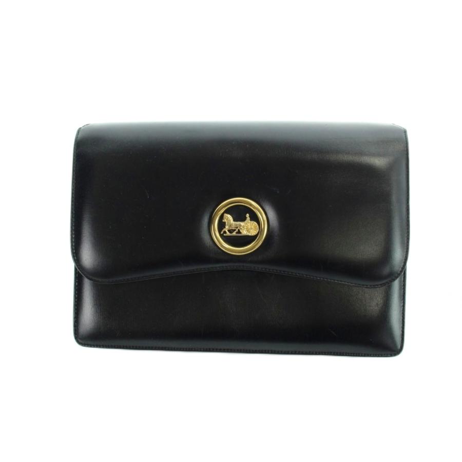 【極美品】セリーヌ　クラッチバッグ　馬車金具　レザー　ブラック　ゴールド金具 CELINE（セリーヌ） クラッチバッグ セカンドバッグ レザー キャリッジ