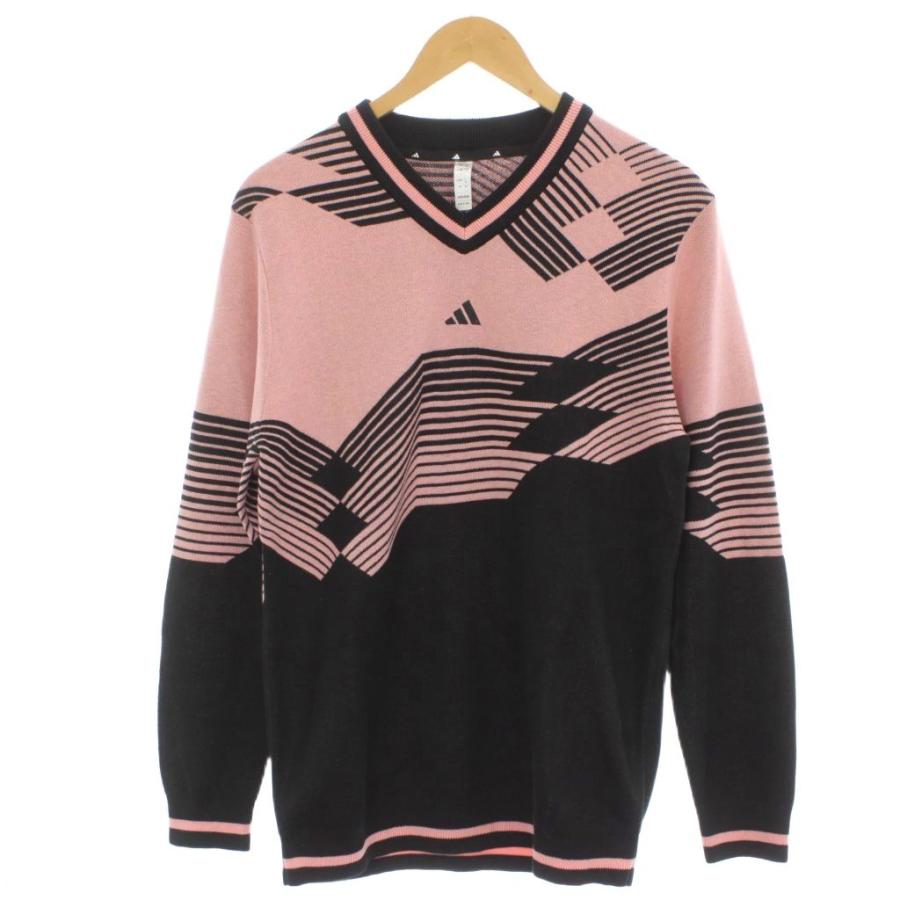 adidas（アディダス） ニット セーター ウール M ピンク 黒 ブラック V 
