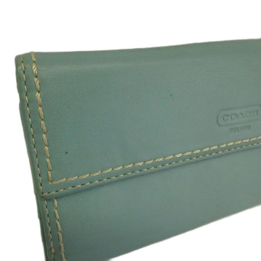 COACH（コーチ） 長財布 二つ折り レザー ターンロック ステッチ 水色
