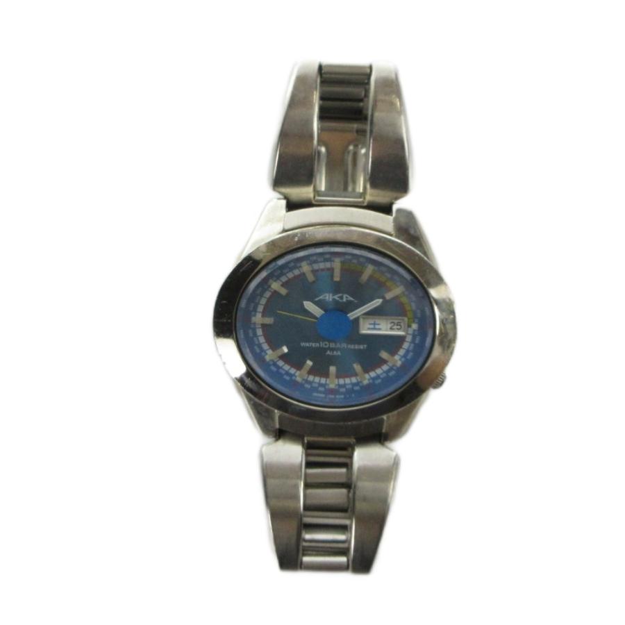 セイコー SEIKO ALBA AKA アルバ エーケーエー V743-5A10 腕時計 ウォッチ クォーツ 青文字盤 オーバル デイデイト シルバー色 メンズの画像