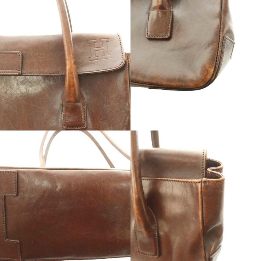 ヒロフ HIROFU トートバッグ ハンドバッグ レザー 型押しロゴ 茶 