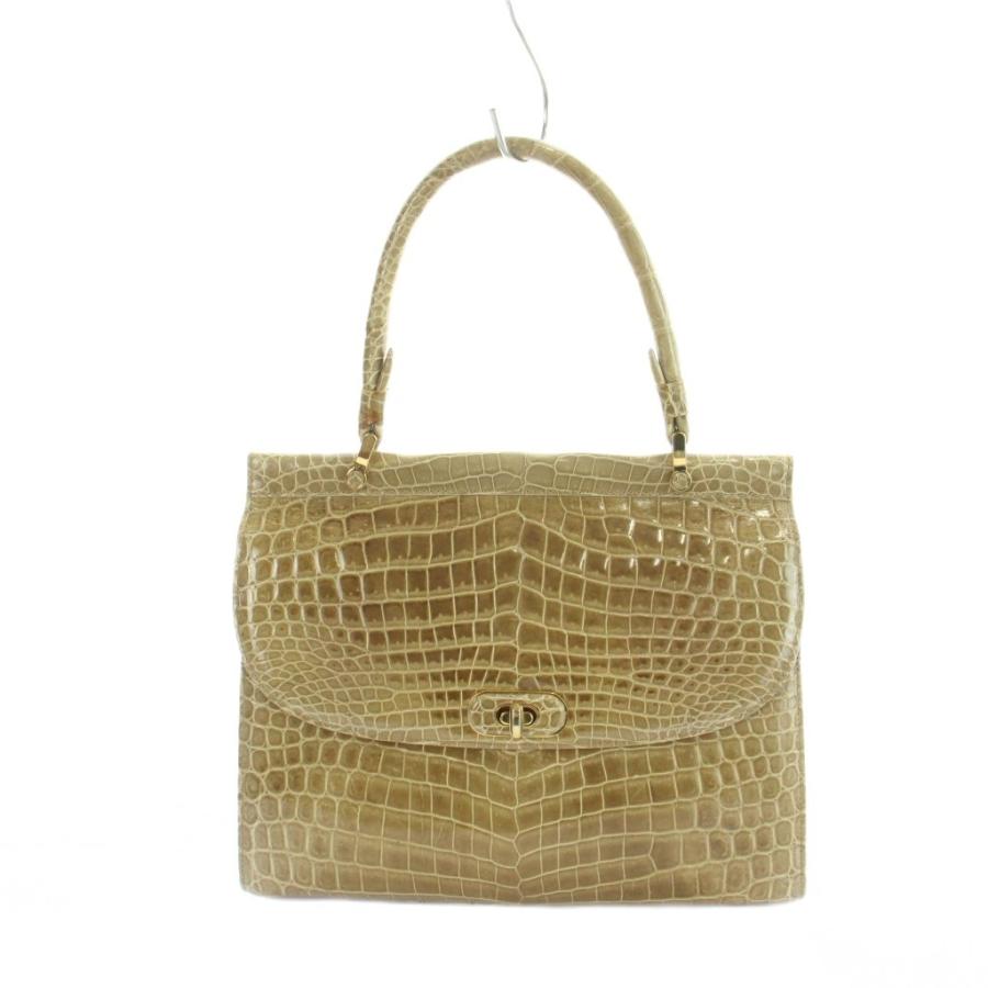 美品☆ 本革 クロコダイルレザー ハンドバッグ 茶 ブラウン 