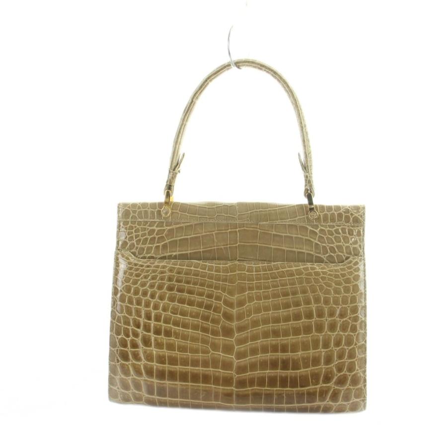 美品☆ 本革 クロコダイルレザー ハンドバッグ 茶 ブラウン 