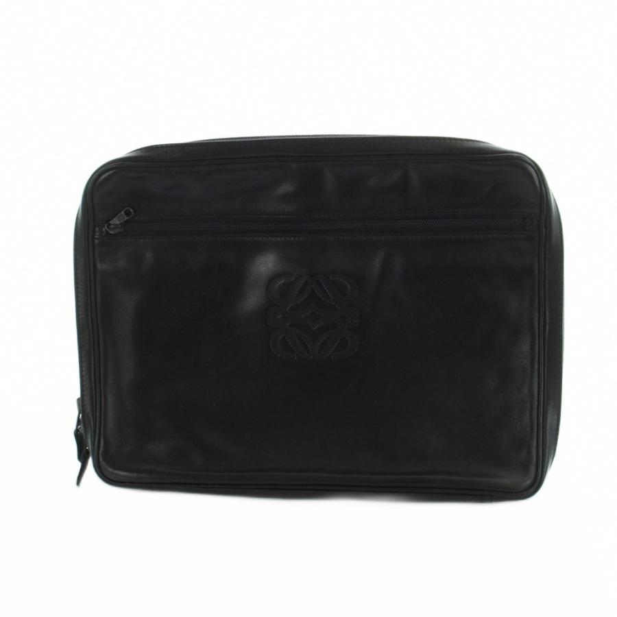 LOEWE ブラックレザー クラッチバッグ LOEWE（ロエベ） クラッチバッグ セカンド レザー ロゴ 黒 ブラック