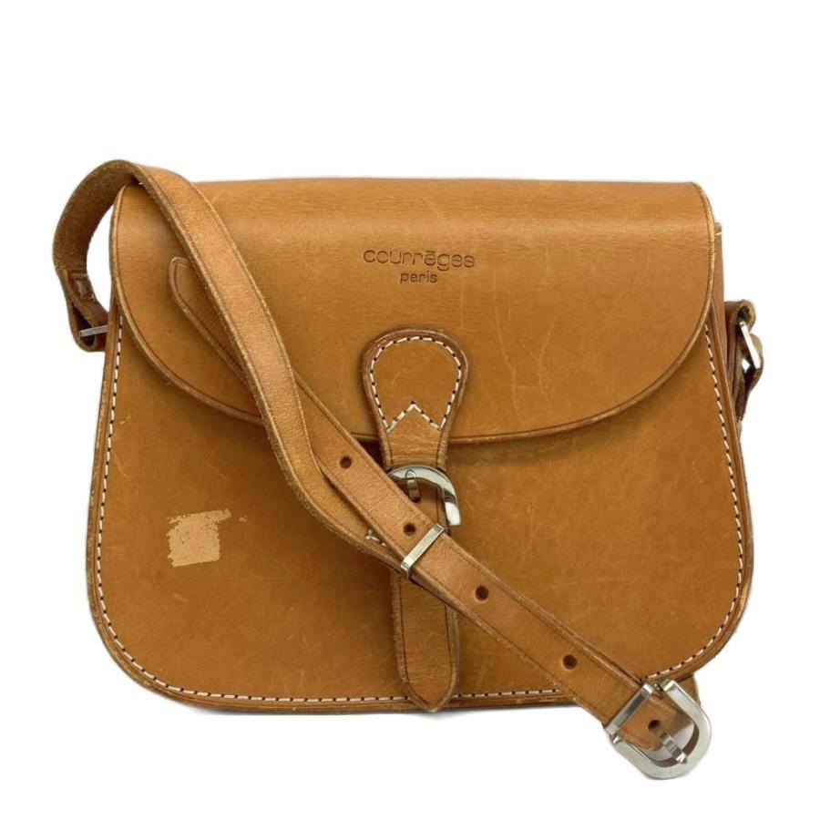 クレージュ courreges ショルダーバッグ レザー ロゴ 型押し 茶色