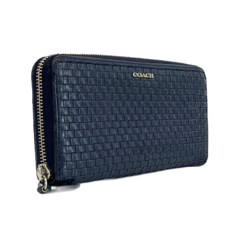 COACH（コーチ） 長財布 レザー ラウンドファスナー 編み込み ロゴ