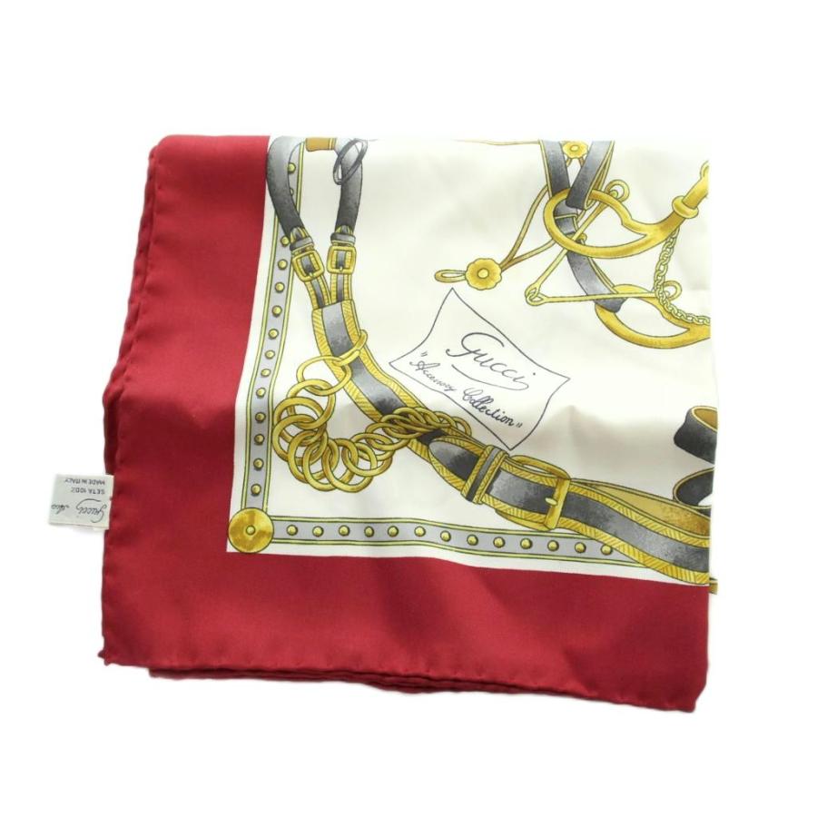 グッチ GUCCI 大判スカーフ ストール 絹 シルク ロゴ チェーン 総柄 マルチカラー ■GY18 /MQ ■OH レディース
