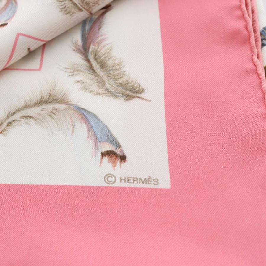 HERMES（エルメス） HERMES PLUMES 羽 カレ90 スカーフ総柄 ピンク 白