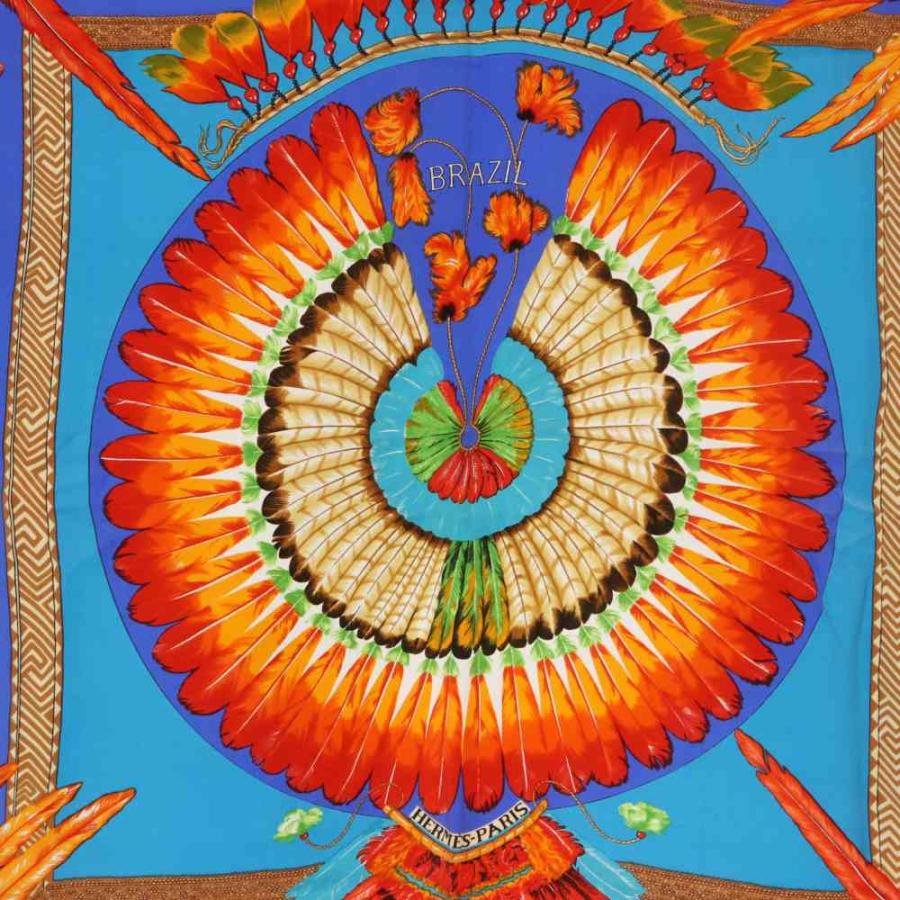 HERMES（エルメス） HERMES BRAZIL ブラジル スカーフ 総柄 青 ブルー