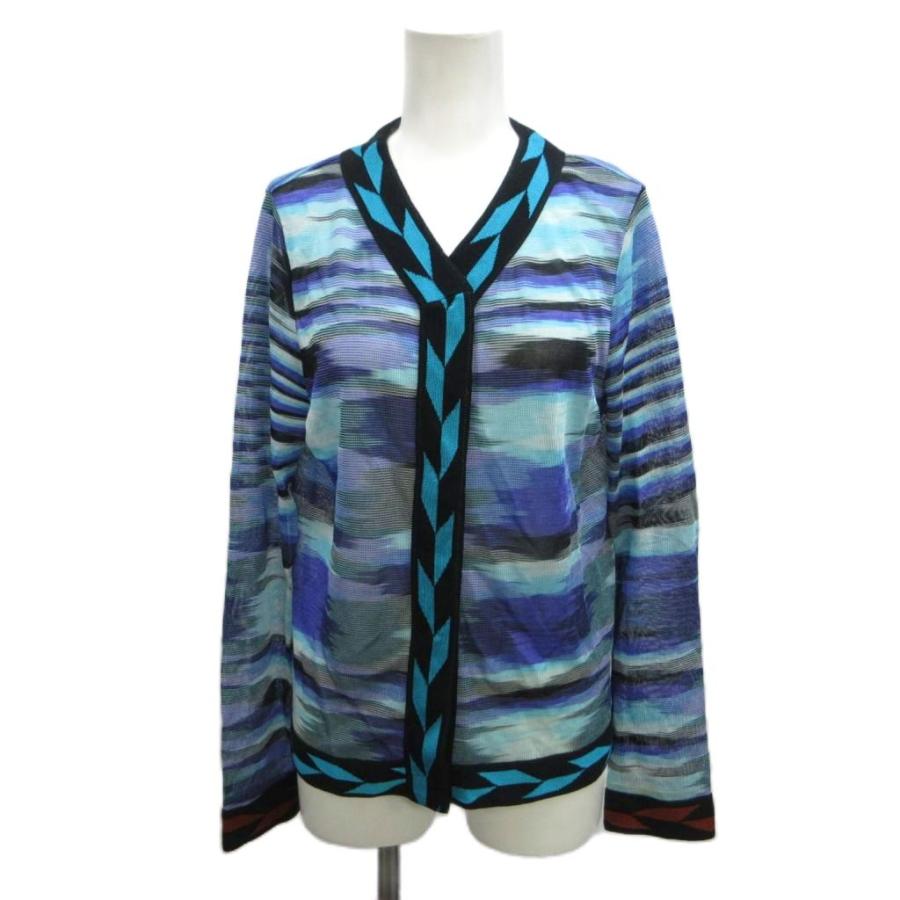 ミッソーニ MISSONI カーディガン ニット 44 青 ブルー マルチカラー