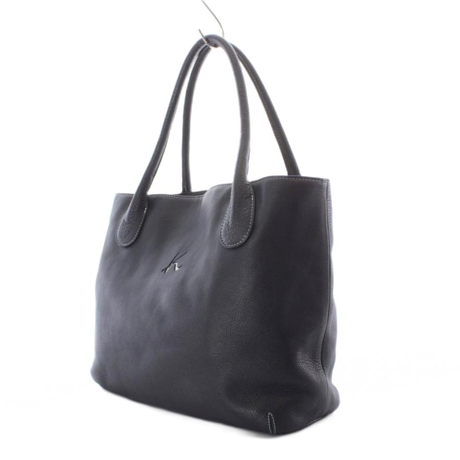＊美品＊kitamura キタムラ トートバッグ グレー×ネイビー Kitamura（キタムラ） トートバッグ レザー 本革 ダークネイビー 無地