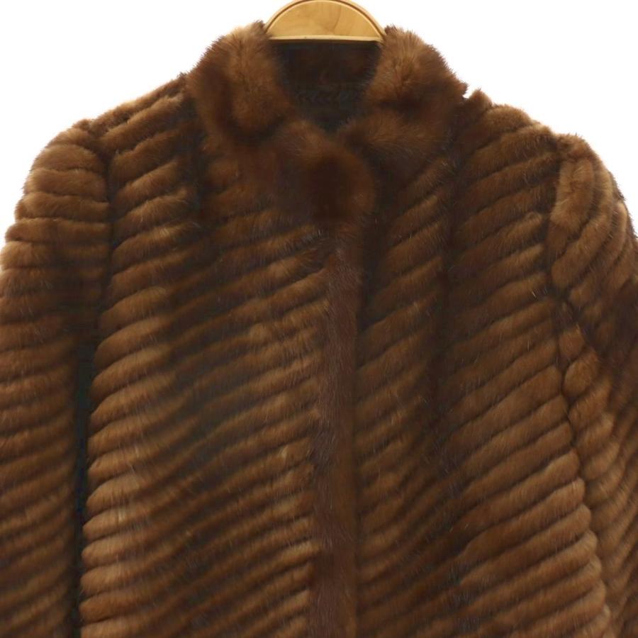 マルヤマファー Blue Ele TOKYO MARUYAMA FURS シェブロン ミンクファー コート 毛皮 ミドル丈 ブラウン 茶 /ES ■GY18 レディース_3