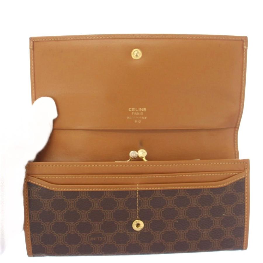 CELINE セリーヌ 長財布 がま口 マカダム柄 ブラウン レディース CELINE（セリーヌ） 長財布 二つ折り財布 マカダム がま口 茶 ブラウン