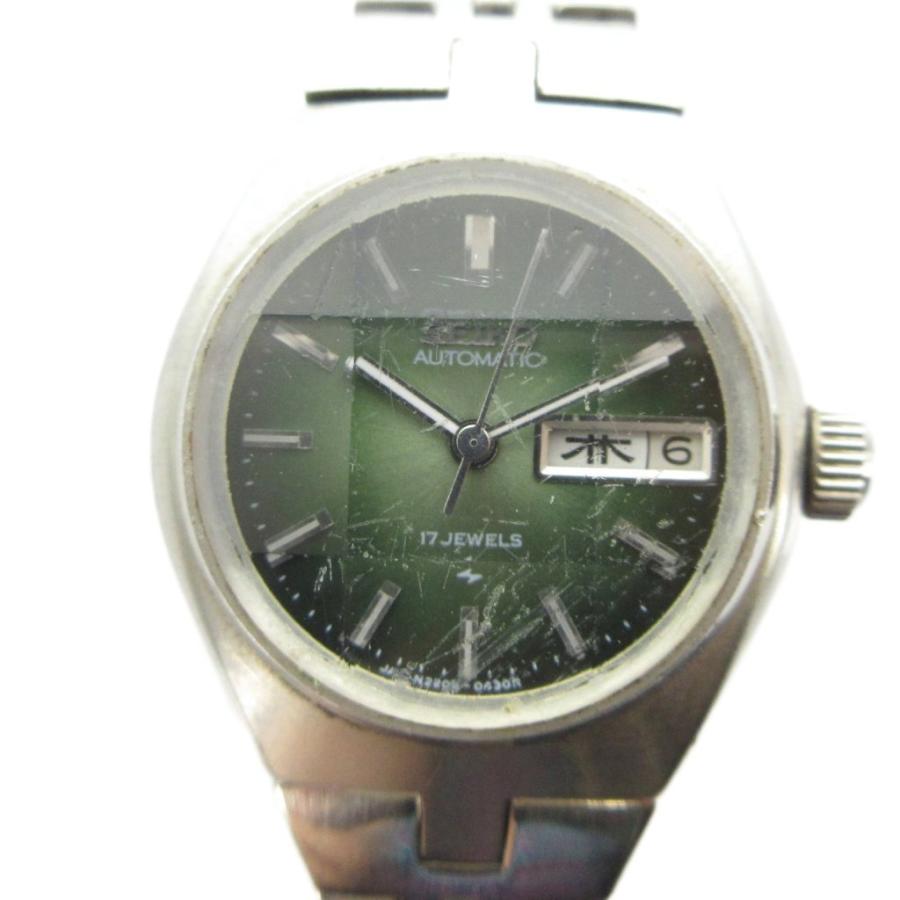 セイコー SEIKO 2206-0240 腕時計 ウォッチ 自動巻き カットガラス カレンダー付き 緑文字盤 シルバー色 ■GY18 /MQ レディース | 
