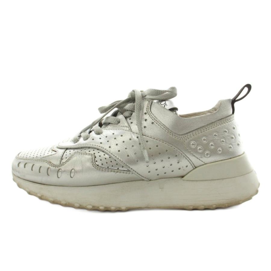 トッズ TOD'S スニーカー シューズ ロゴ レザー 35 シルバー色 /AN12