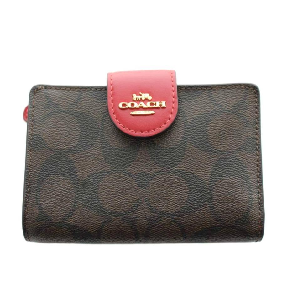 COACH（コーチ） シグネチャー 財布 二つ折り 小銭入れ PVC レザー 茶