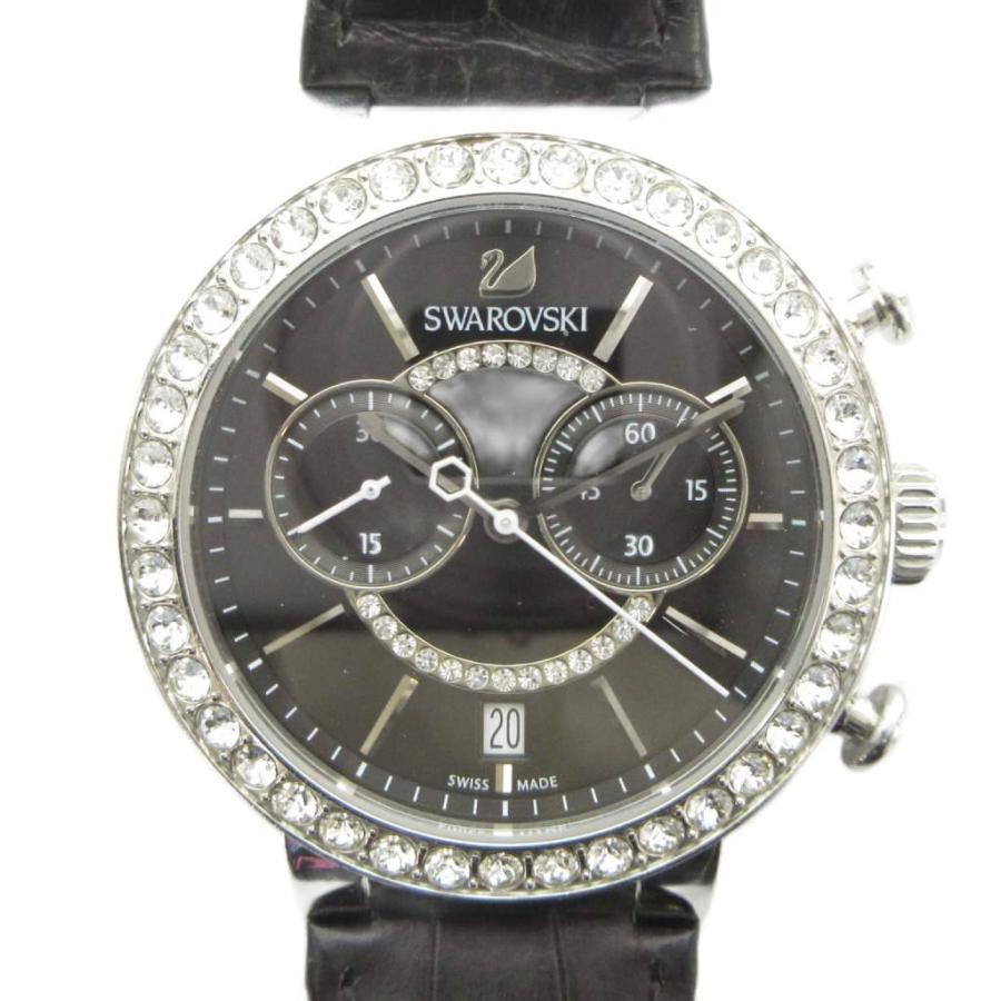 スワロフスキー SWAROVSKI 5027131 腕時計 ウォッチ 黒文字盤 レザー 
