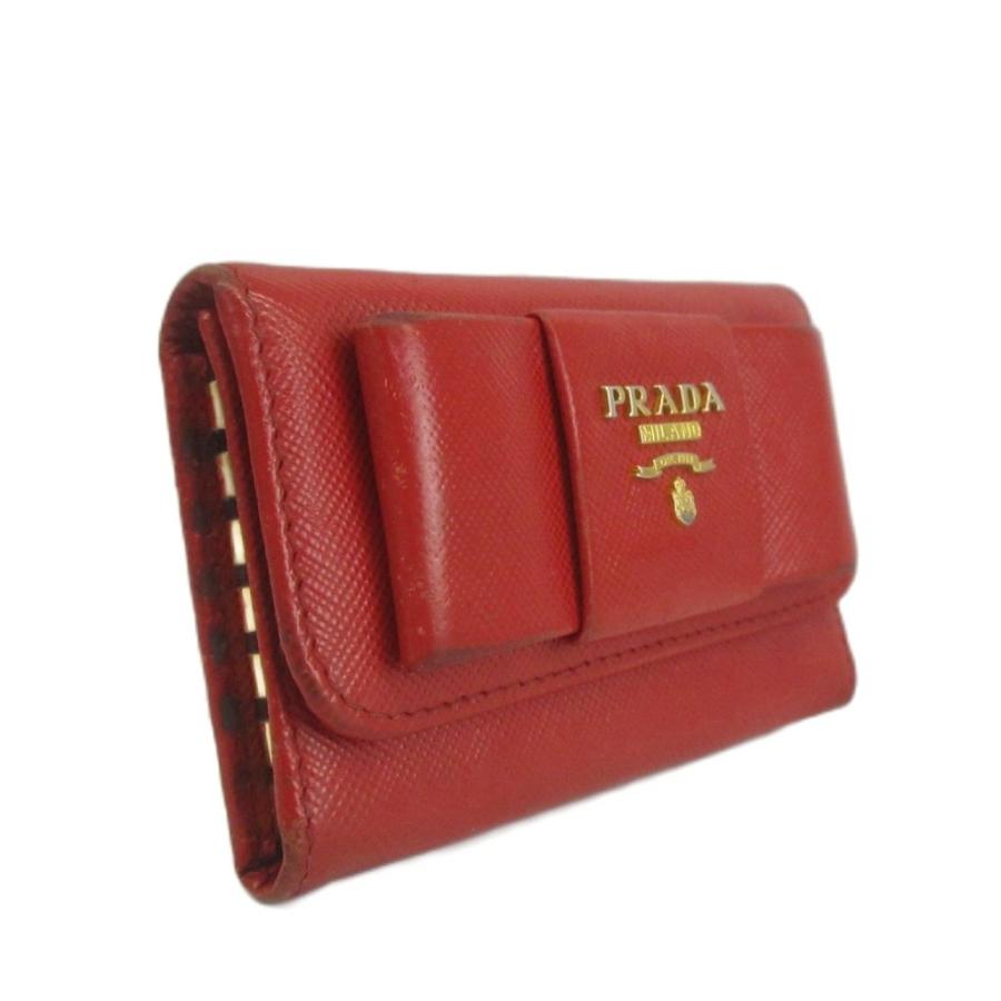美品　PRADA プラダ 6連 キーケース レザー　サフィアーノ ブラウン PRADA（プラダ） キーケース 6連 三つ折り サフィアーノレザー リボン