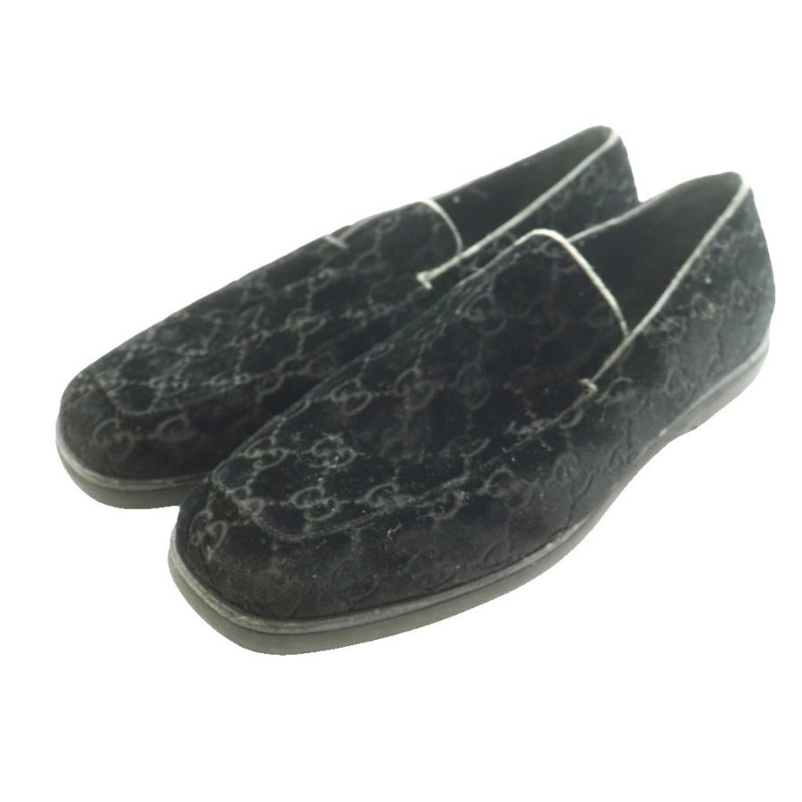 GUCCI（グッチ） ローファー モカシン GG柄 ベロア レザー 38.5 黒 