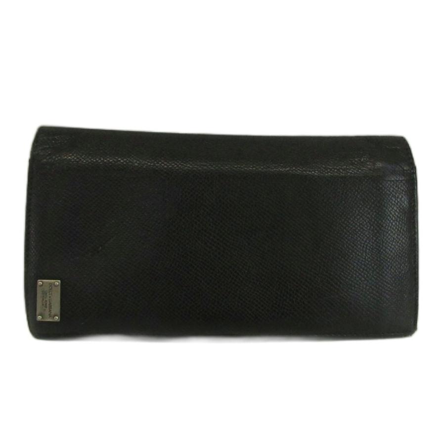 良品 ドルチェ＆ガッバーナ 長財布 型押しレザー ブラック ロゴプレート DOLCE&GABBANA（ドルチェ & ガッバーナ） ドルガバ 長財布 二つ折り