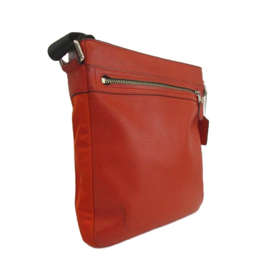 COACH レザーショルダーバッグ ブラウン/レッド COACH（コーチ） ショルダーバッグ レザー パンチング ロゴ 型押し 赤