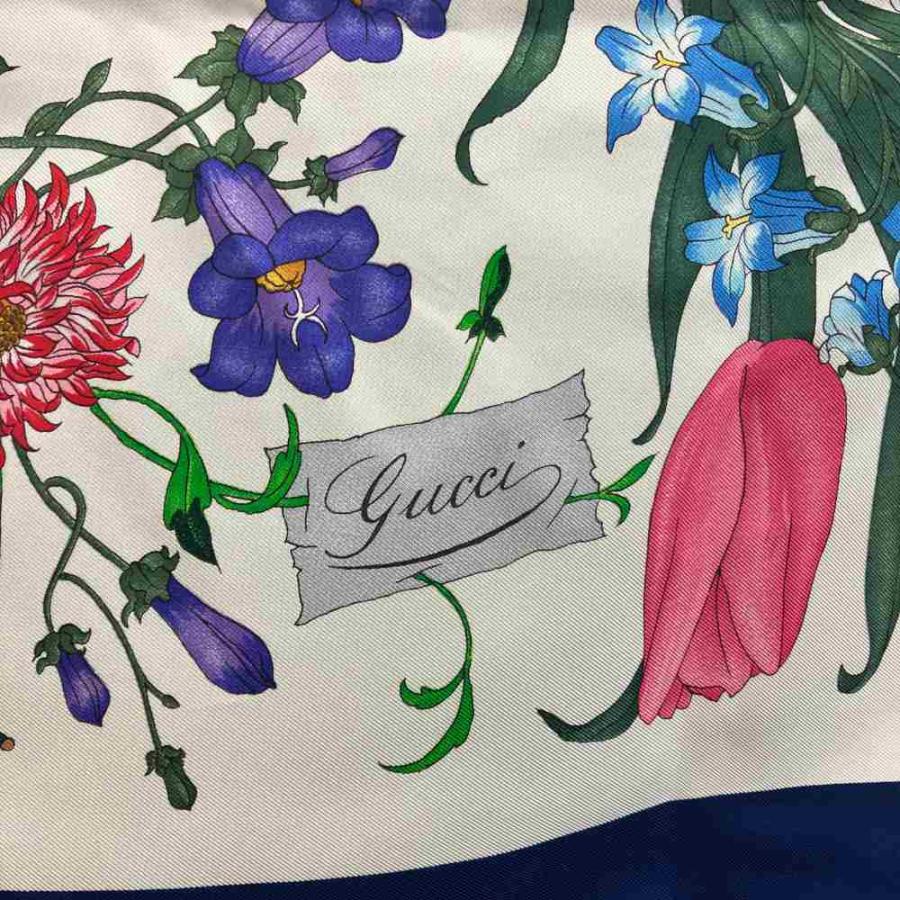 GUCCI（グッチ） スカーフ 大判 絹 シルク 花柄 昆虫 ロゴ 総柄 マルチ