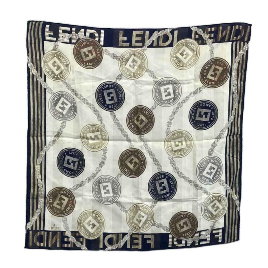 FENDI（フェンディ） スカーフ ハンカチ 大判 総柄 ロゴ 茶色 ブラウン